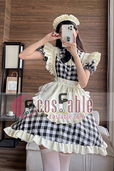 Japanese Black Red Check Lolita Maid Cosplay
