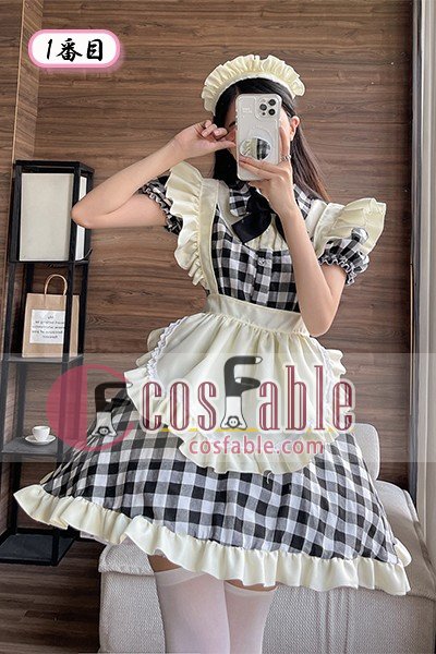 Japanese Black Red Check Lolita Maid Cosplay
